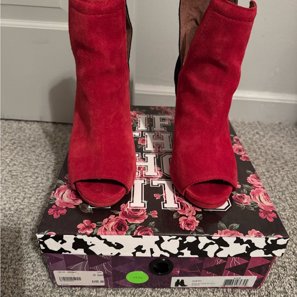 Jeffrey Campbell Vibrant Red and black Peep-Toe Boots